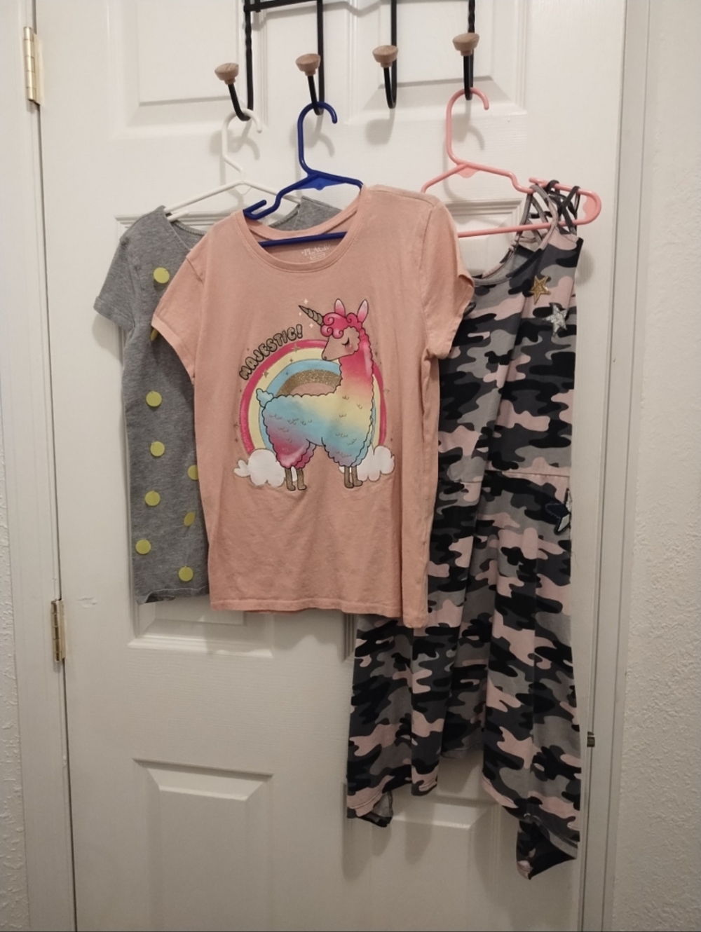 Place Pink Llama Pajama Top with Gray Camo Pants